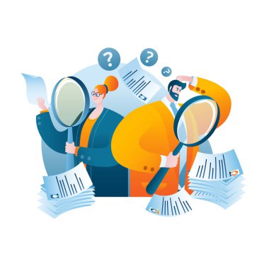 İK yöneticileri çeşitli özgeçmişleri görmek için bir büyüteç kullanıyorlar.