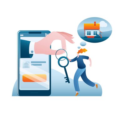 El, kadına akıllı telefondan evin anahtarlarını verir..