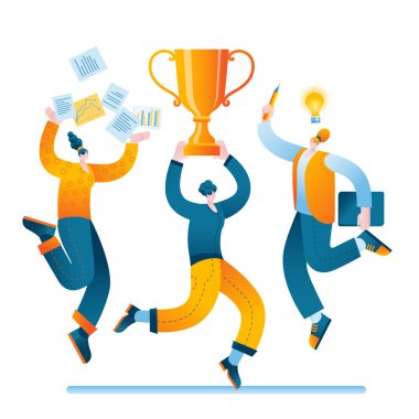 Takım çalışmasının başarısı teması üzerine düz bir şekilde vektör illüstrasyonuName.