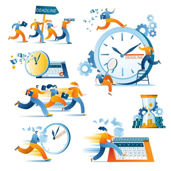 Zbiór ilustracji wektorowych na temat zarządzania czasem pracy i szacowania czasu pracy. — Wektor stockowy