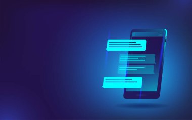 Yatay pankart. Açık konuşmalı telefon. Canlandırma için vektör illüstrasyonu. Neon renkleri, bilim kurgu. Vektör illüstrasyonu