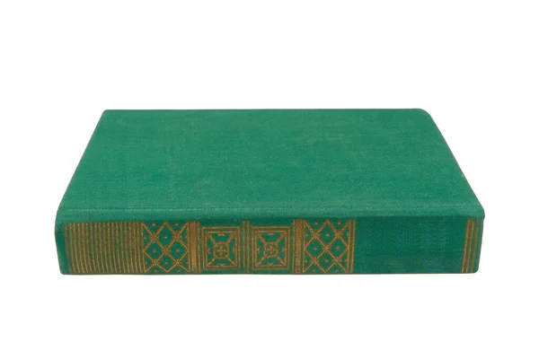 Ένα Βιβλίο Ένα Πράσινο Πανί Πάνω Ένα Λευκό Απομονωμένο Φόντο — Φωτογραφία Αρχείου