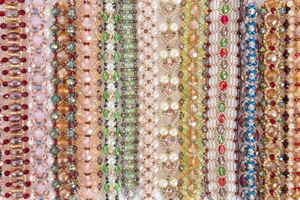 Bracelets Perles Perlées Sur Fond Texture Est Ethnique — Photo