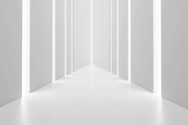 Witte Lange Tunnel Met Gaten Abstracte Rechthoekige Gang Futuristische Achtergrond — Stockfoto
