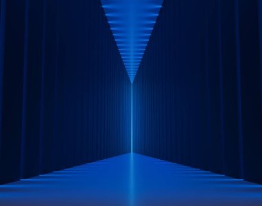 Boşlukları olan uzun beyaz bir tünel. Soyut dikdörtgen koridor. Geleceğe yönelik bir geçmiş. 3d oluşturma.