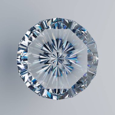 Farklı renklerde kristal parlatıcılar, gri arkaplandaki çok renkli elmas gibi. 3d oluşturma.