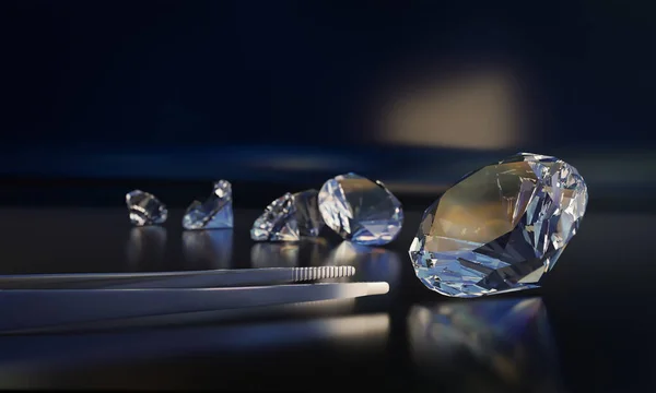 Przezroczysty Kryształ Pęsetą Błyszczy Ciemnym Tle Cenny Kamień Renderowanie — Zdjęcie stockowe