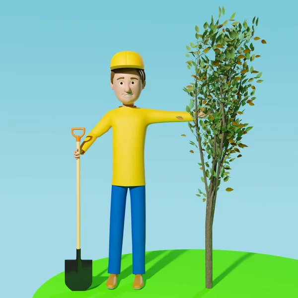 Hombre Con Una Pala Está Plantando Árbol Árbol Plántula Está —  Fotos de Stock