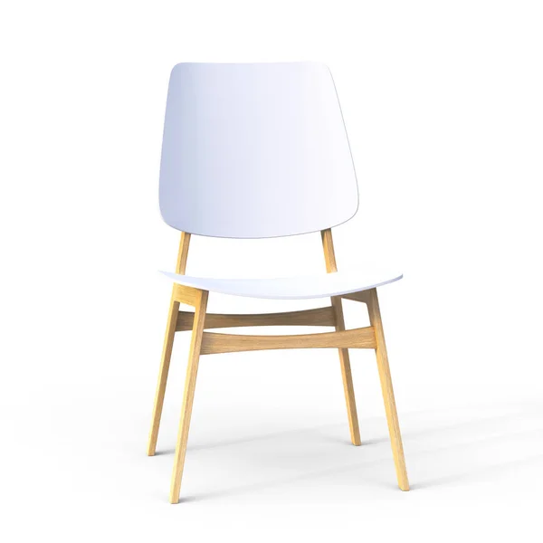 Krzesło Wykonane Drewna Białego Plastiku Stoi Białym Tle — Zdjęcie stockowe