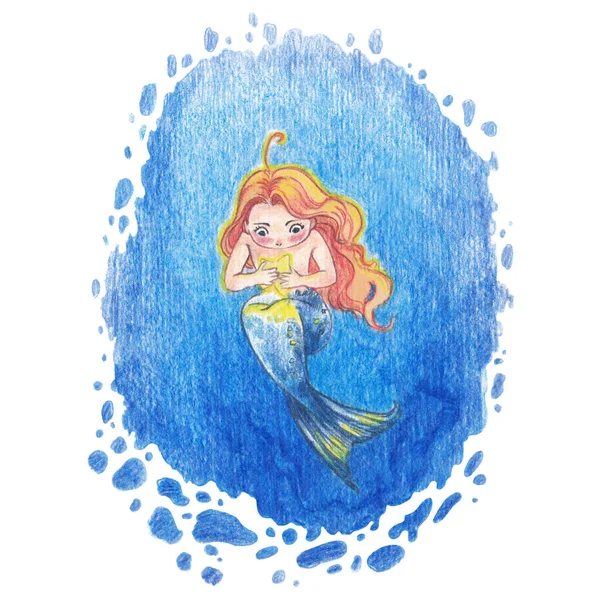 Ilustración de dibujo a mano con sirena linda — Foto de Stock