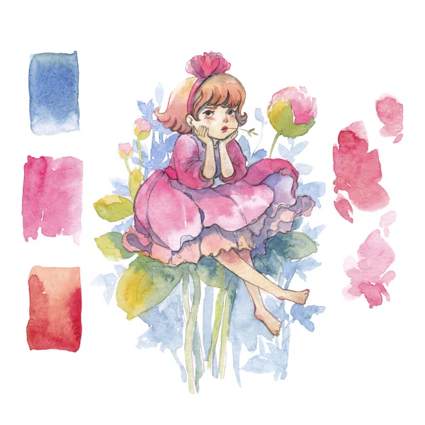 Fada bonito menina aquarela ilustração Fotografia De Stock