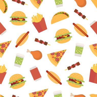 Beyaz bir arka plan üzerinde fast food ile Seamless Modeli. 