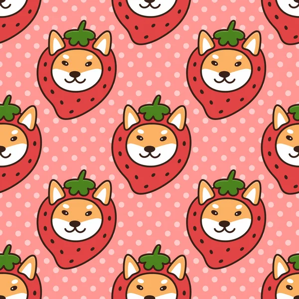 Seamless Pattern Ute Kawaii Dog Japanese Breed Shiba Inu Funny — Stock Vector