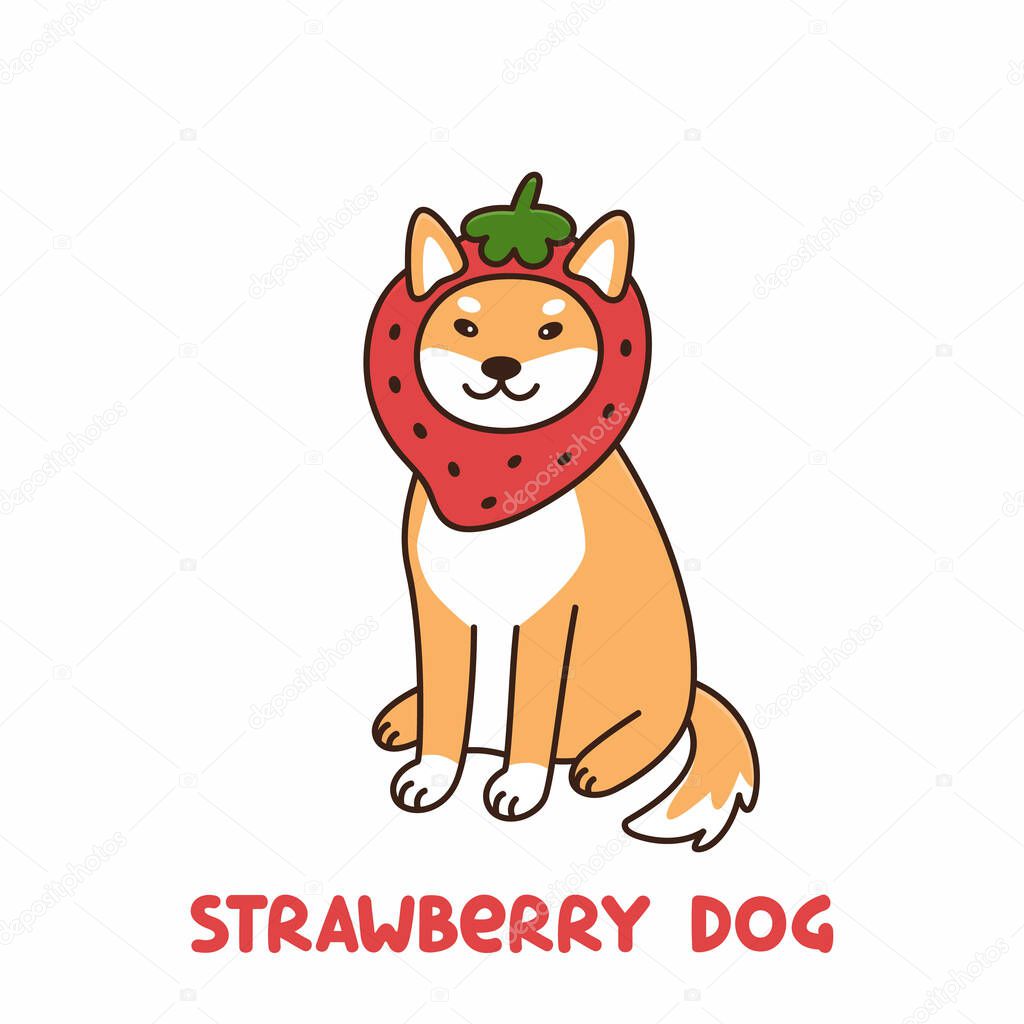 Seamless pattern with ute kawaii dog of Siberian Husky in funny costume strawberry. 