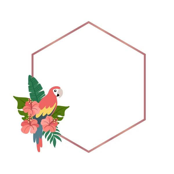 Rhombus Ramki Ara Papugi Liści Tropikalnych Hibiskus Kwiaty Piękny Nadruk — Wektor stockowy