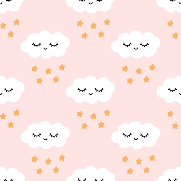 Mignon Motif Sans Couture Avec Nuage Caractère Étoiles Belle Impression — Image vectorielle