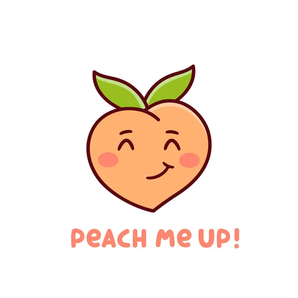 有趣的卡通人物水果桃子白色背景 搞笑的短语 文字游戏 让我开心起来 意思是接我 矢量说明 — 图库矢量图片