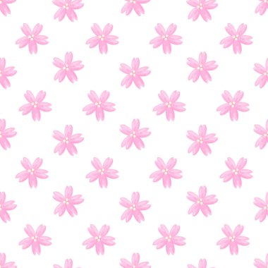 Sakura çiçekli şirin desen ya da beyaz arka planda kiraz çiçeği. Dekor, tekstil, ambalaj, ambalaj kağıdı vs. için güzel yazdırma tasarımı.