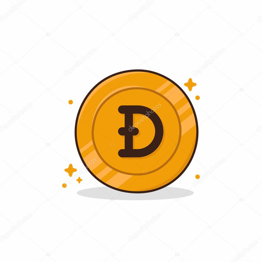 Golden coin Dogecoin (DOGE). Dogecoin cryptocurrency icon. Digital currency. Decentralized blockchain cryptocurrency. Vector image isolated on white background.