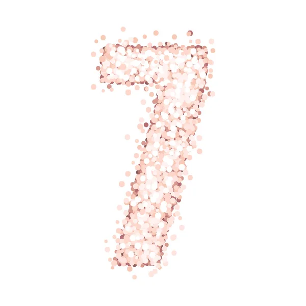 Shiny Alphabet Number Seven Pink Gold Glitter Confetti Isolated White — Stock Vector