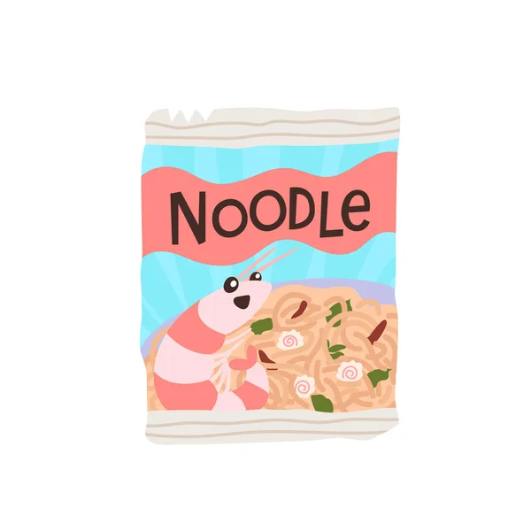 Fideos Instantáneos Estilo Oriental Ramen Con Sabor Camarón Ilustración Vectorial — Archivo Imágenes Vectoriales