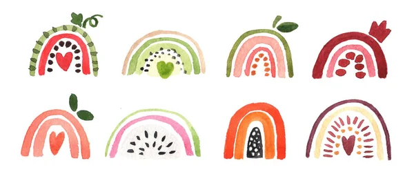 Rainbow Watercolor Set Isolated White Background Summer Rainbows Stylized Fruits — Stock Photo, Image