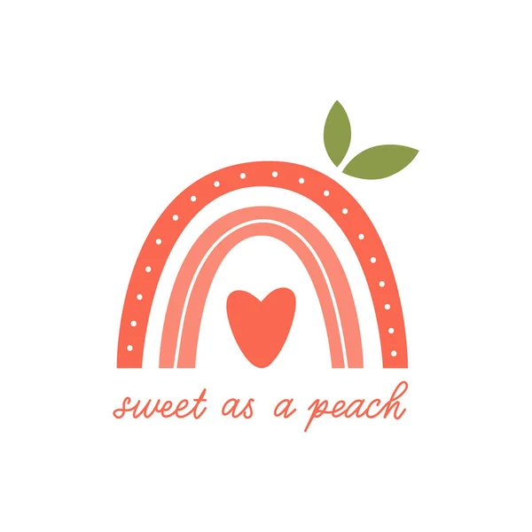Cute Funny Rainbow Fruit Peach Hand Drawing Lettering Phrase Sweet — Stock Vector