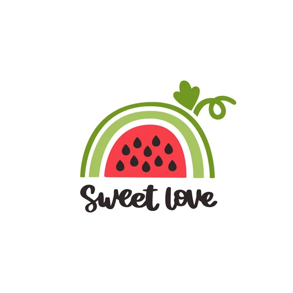Abstract Rainbow Fruit Watermelon Handdrawing Inscription Sweet Love Vector Illustration — Stock Vector
