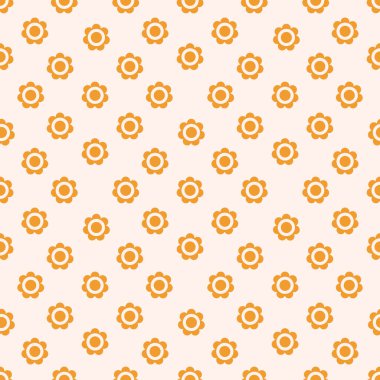 Sıcak bir renk paletinde, çiçek desenli, dikdörtgen desenli papatyalar. Paketleme, ambalaj kağıdı, tekstil, ev dekorasyonu ve hatıra defteri için kullanılabilir. Klasik stil 60 'lar 70' ler