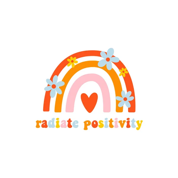 Rainbow Daisies Sign Radiate Positive 빈티지 스타일 아이들 프린트 포스터 — 스톡 벡터
