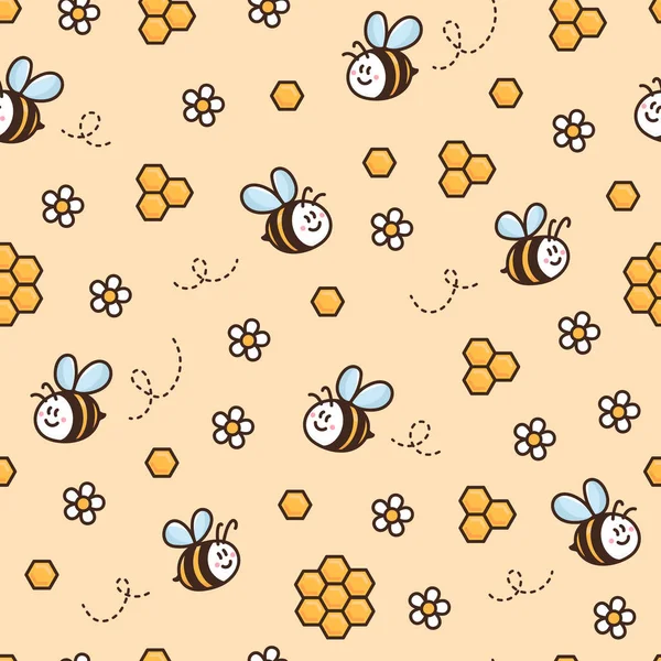 Surface Pattern Design Honeybee Daisy Honeycomb Beautiful Background Cartoon Style — Stock Vector