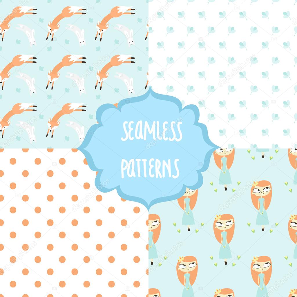Set of four cute seamless patterns