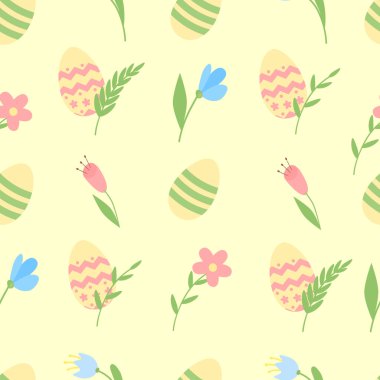 Boyalı yumurta ve çiçekler, Lale, otlar bir y ile şirin desen