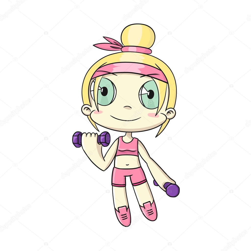 Cartoon girl in anime style on a white background