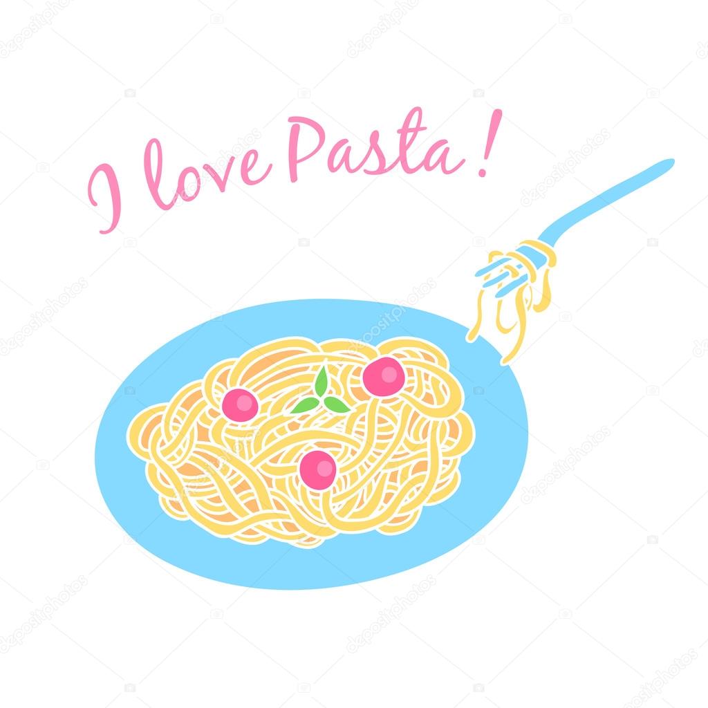 Card with pasta on a white background