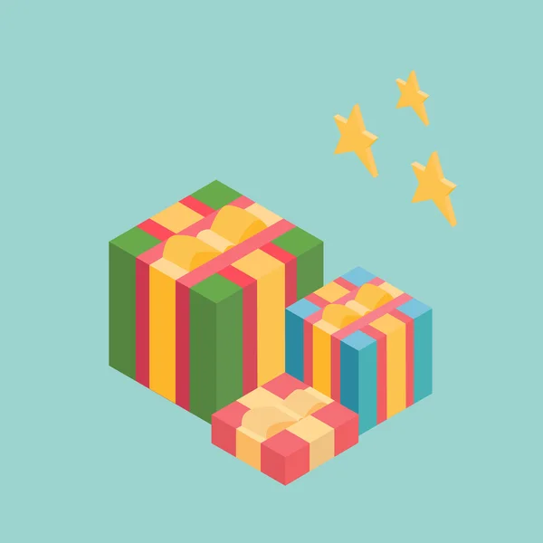 Boxen in verschiedenen Farben mit Schleifen und Sternen — Stockvektor