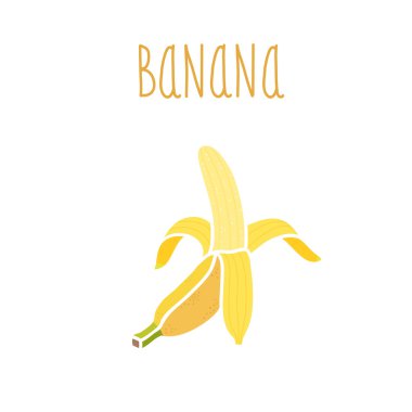 Yazıt ile izole muz vektör el çekilmiş.