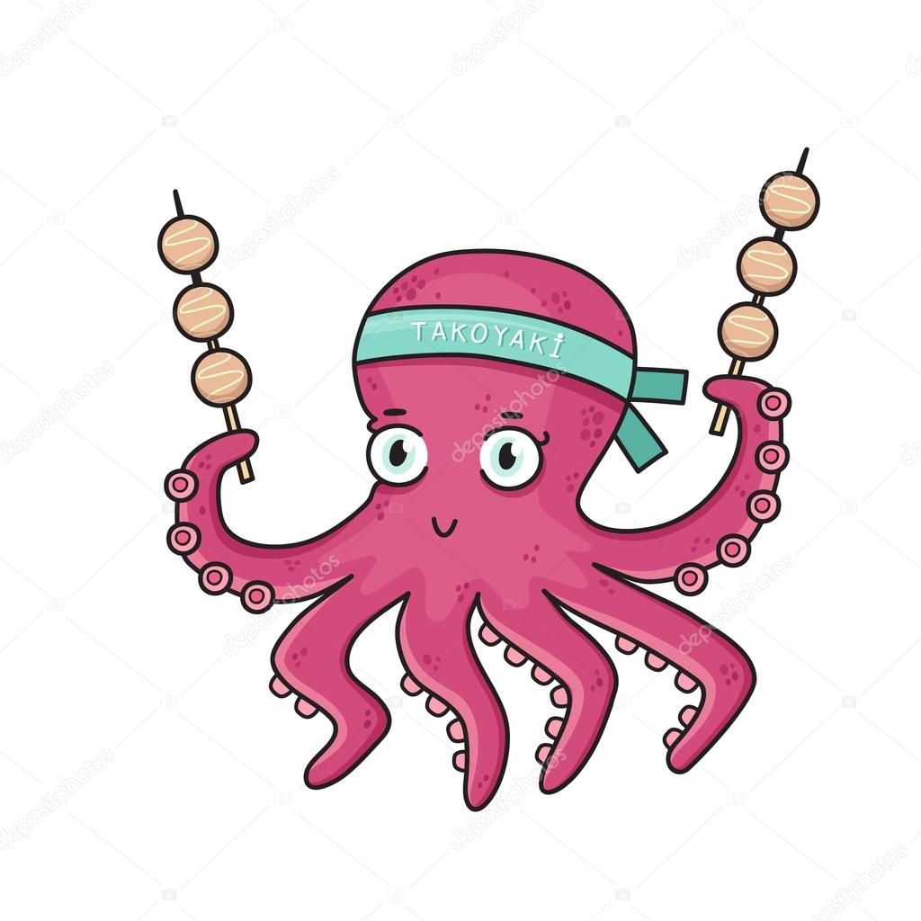 Cartoon octopus with Japanese food 
