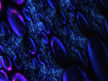 Siyah arkaplanda soyut parlak küreler. Bilgisayar tarafından üretilen saykodelik fraktal. 3B resimleme soyut dijital arkaplan