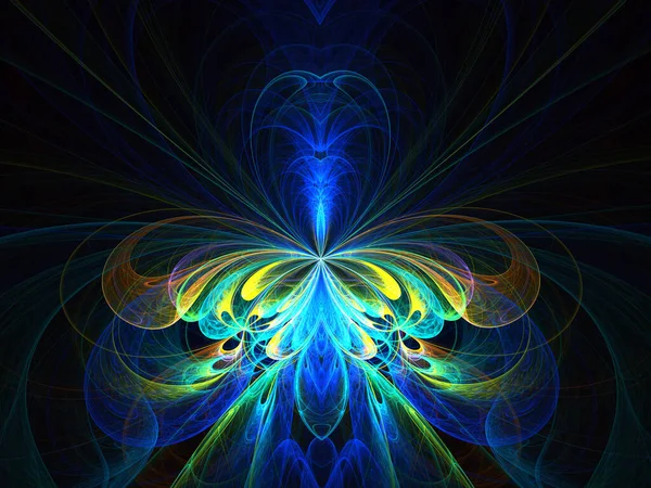 Mooie Fractal Bloem Vlinder Met Gloeiende Elementen Abstract Fractal Symmetrische — Stockfoto