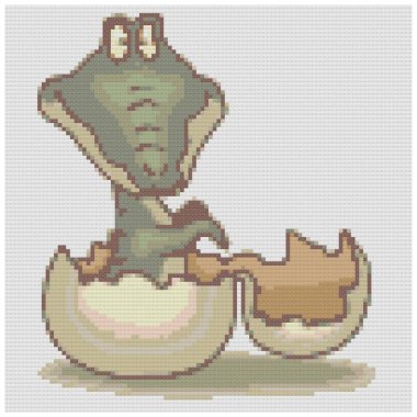 Beyaz arka planda çizgi film timsahı. Çocuklar için illüstrasyon. Çapraz dikiş nakışının resmi. Örülmüş tuval yapının taklidi. Kumaş dekor, güzel çapraz dikiş.