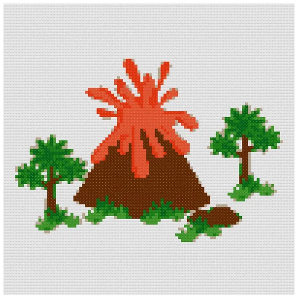 Funny Cartoon Prehistoric Era Volcano Isolated White Illustration Cross Stitch — Stock Photo, Image