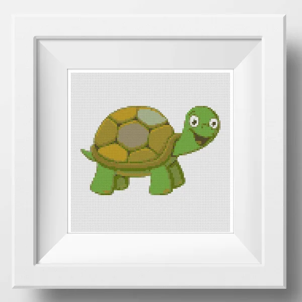 Tortuga Verde Sonriente Dibujos Animados Ilustración Bordado Punto Cruz Imitación —  Fotos de Stock