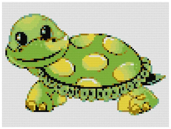 Dessin Animé Souriant Tortue Verte Illustration Broderie Point Croix Imitation — Photo