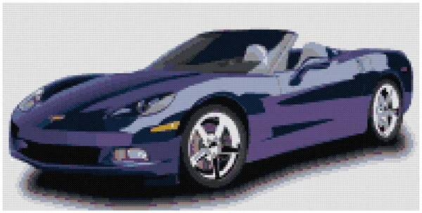 Roadster Bilen Framifrån Blå Sports Roadster Illustration Korsstygnsbroderi Imitation Stickad — Stockfoto