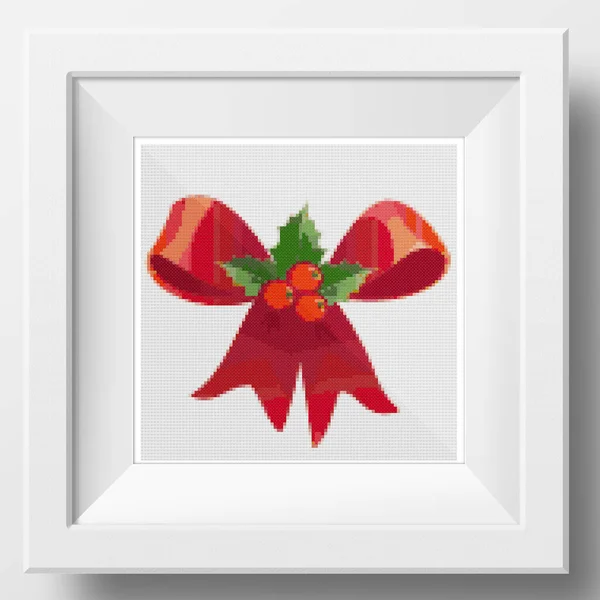 Hristmas Bow Decoration Illustration Cross Stitch Embroidery Imitation Knitted Canvas — Stock Photo, Image