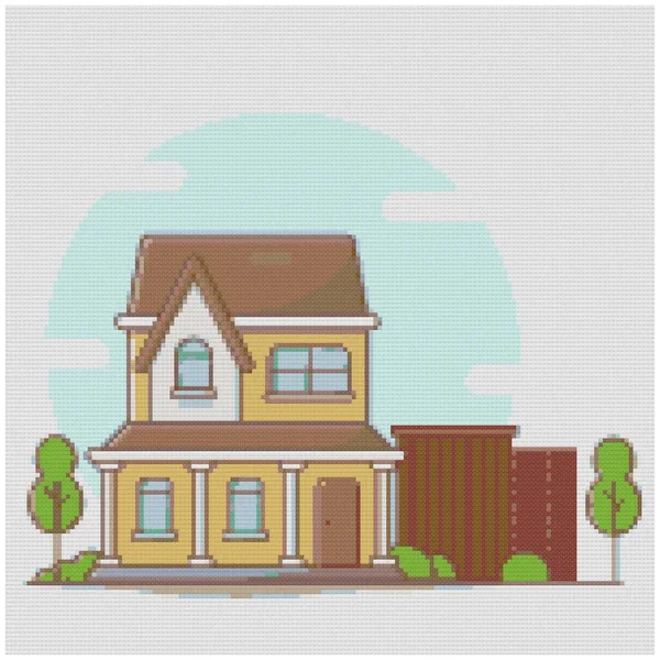 Sweet Home Village Rural Landscape Village House Illustration Cross Stitch — Stock Photo, Image