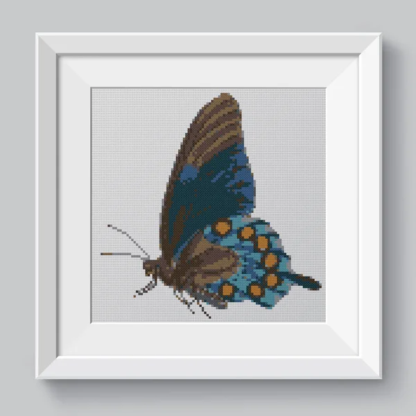 Realistic Blue Butterfly Illustration Cross Stitch Embroidery Imitation Knitted Canvas — Stock Photo, Image