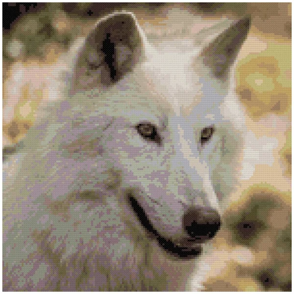 Retrato Lobo Branco Ilustração Bordado Ponto Cruz Imitação Estrutura Lona — Fotografia de Stock