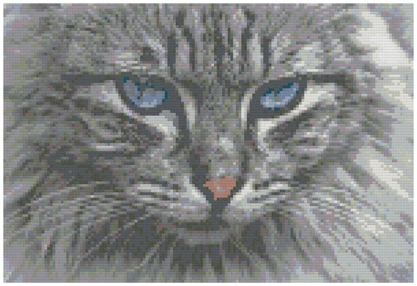 Retrato Gato Cinzento Elegante Ilustração Bordado Ponto Cruz Imitação Estrutura — Fotografia de Stock